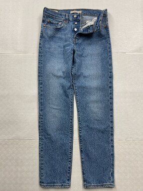 Levi's Wedgie Straight High Rise Jeans Women's 27 Button Fly Blue 28x26 Med Wash